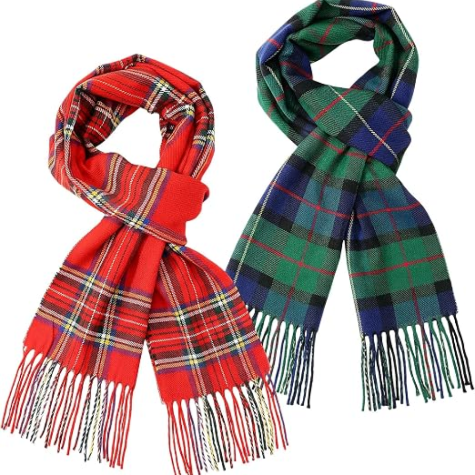 Men's 2 Pcs Christmas Buffalo Plaid Scarf Women Men 12 X 75 Inch T