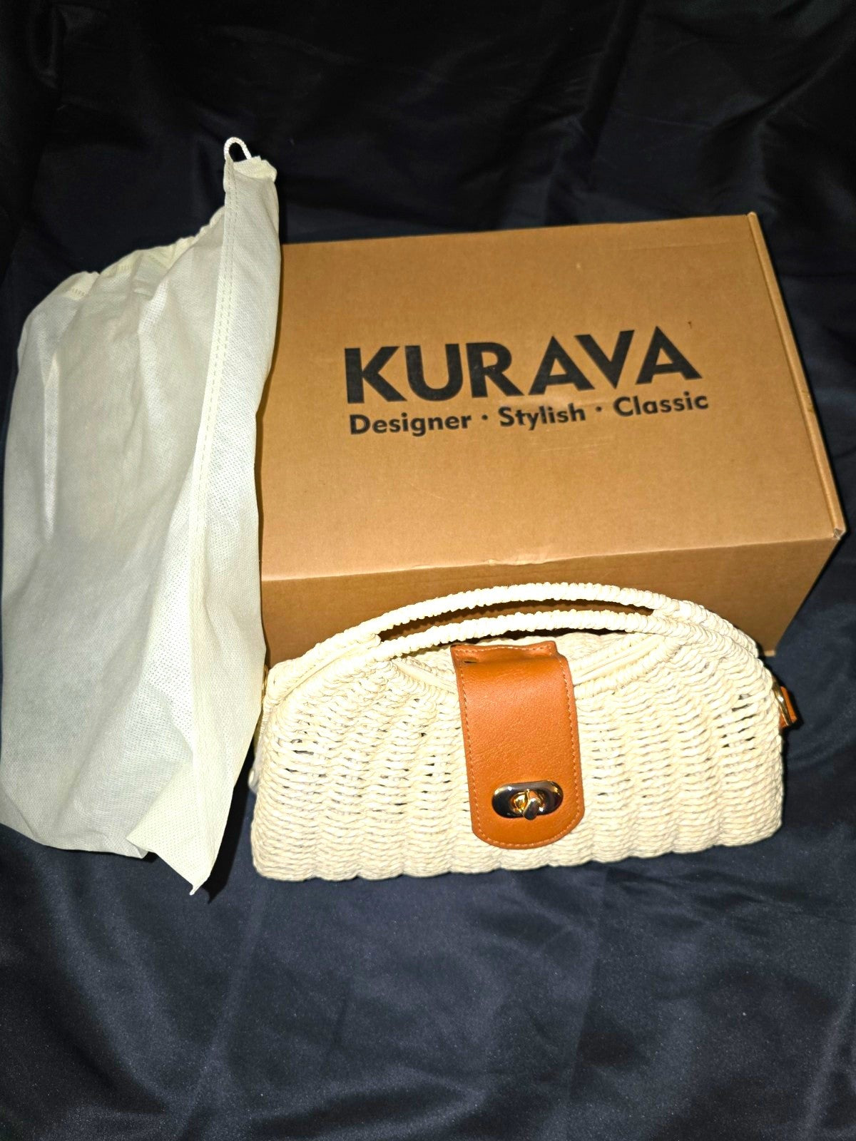 Kurava Woven Straw Crossbody Handbag Beige/Brown Turn Lock G - Tanoli & Co. © EST. 2024