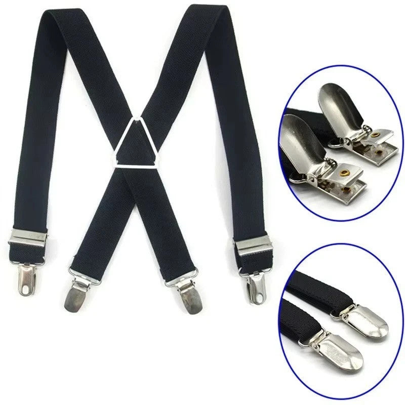 Men's X-Shape Suspenders Elastic Strap Brace 4 Clips Adjustable Pa - Tanoli & Co. © EST. 2024
